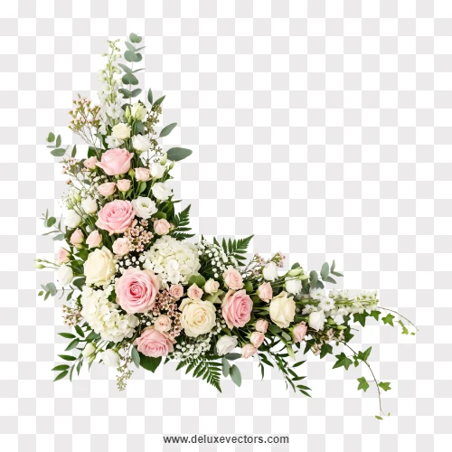 Elegant Rose and Eucalyptus Corner Border PNG