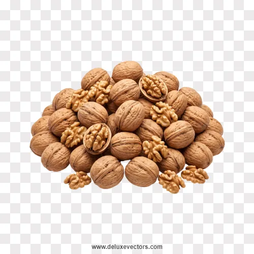 Pile of Whole and Shelled Walnuts Png