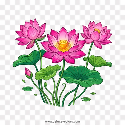 Pink Lotus Flowers Pond Plant Illustration PNG