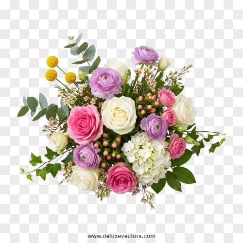 Round Rose Hydrangea Wedding Bouquet PNG