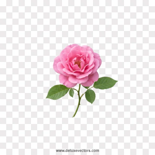 Single Pink Rose with Leaves PNG