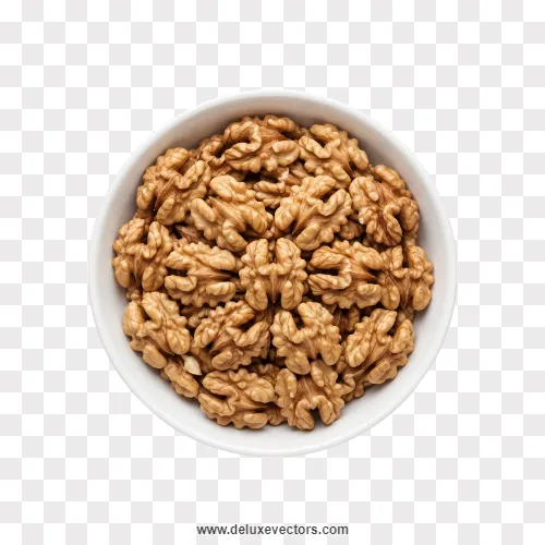 Walnut Kernels in White Bowl Top View Png