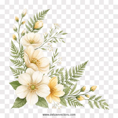 Watercolor Cream Yellow Flower Corner PNG