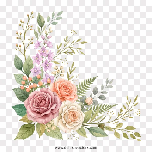 Watercolor Dusty Pink Rose Corner Border PNG