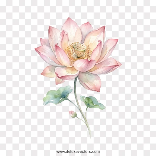 Watercolor Pink Lotus Flower Illustration PNG