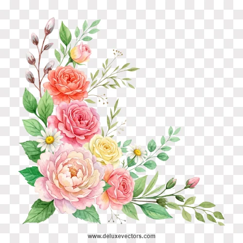 Watercolor Pink Peach Floral Corner PNG