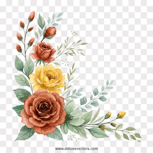 Watercolor Terracotta Autumn Floral Corner PNG
