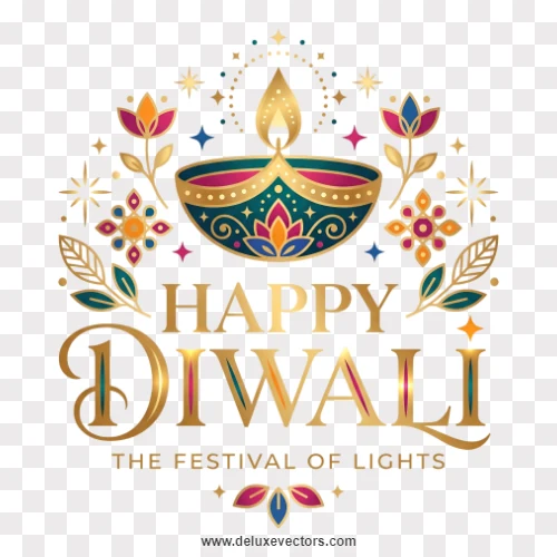 Happy Diwali Typography Design Golden PNG