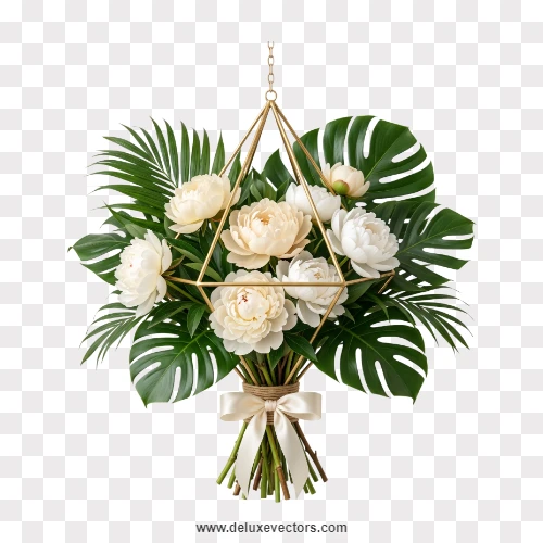 Hanging Gold Frame Flower Bouquet PNG