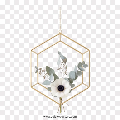 Hanging Hexagon Flower Frame PNG