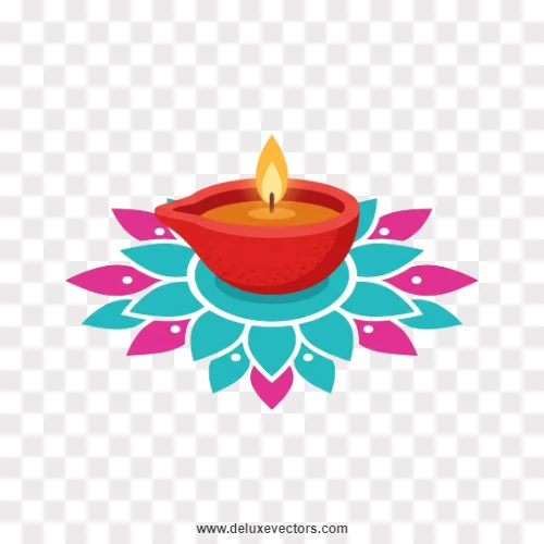 Diwali Diya on Flower Rangoli PNG