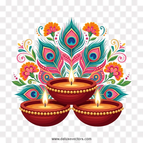 Diwali Diya Peacock Feather Rangoli PNG