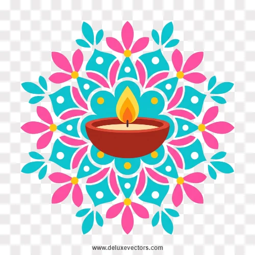 Diya Oil Lamp Center Rangoli PNG
