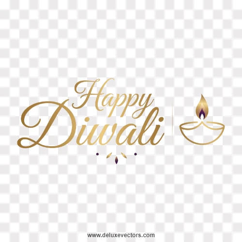 Happy Diwali Cursive Gold Lettering Diya PNG