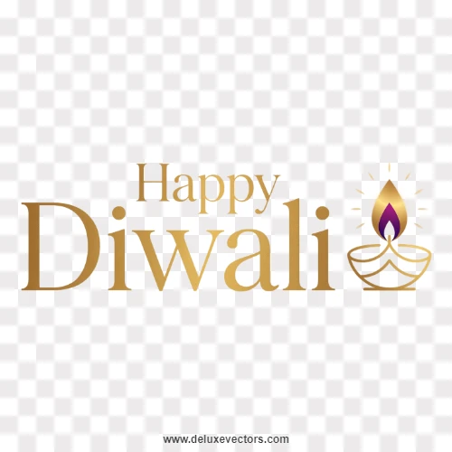 Happy Diwali Gold Serif Text Diya PNG Image