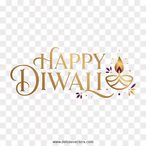 Happy Diwali Golden Decorative Font Diya PNG