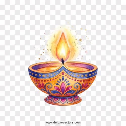 Watercolor Diwali Diya Glowing Lamp PNG